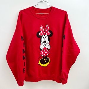 Disney Minnie Mouse Red Oversized Crewneck Sweatshirt Spell Out Big Face Size 3X